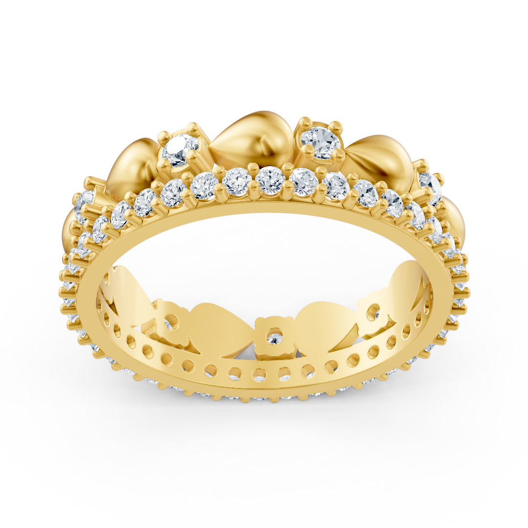 Bague romantique en or jaune avec motif cœur et 49 diamants de laboratoire