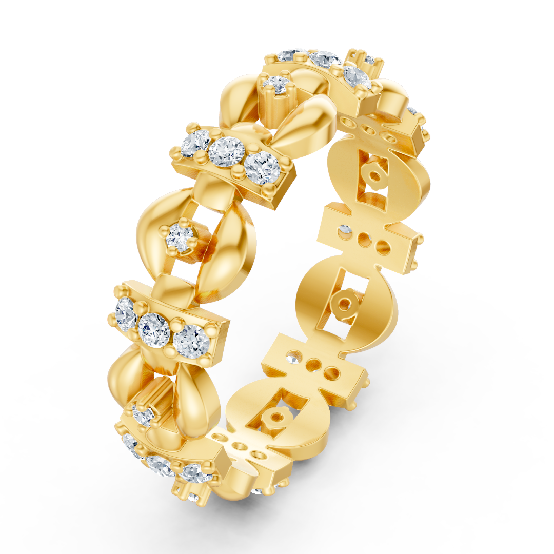 Bague en or jaune avec design moderne et diamants cultivés en laboratoire