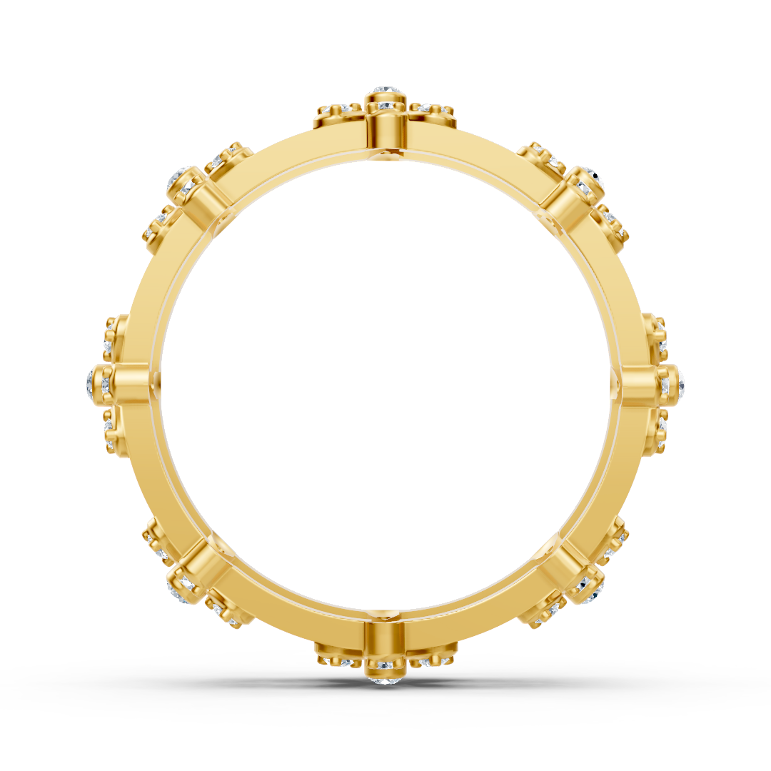 Bague en or jaune avec structure florale et diamants de laboratoire