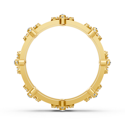Bague en or jaune avec structure florale et diamants de laboratoire