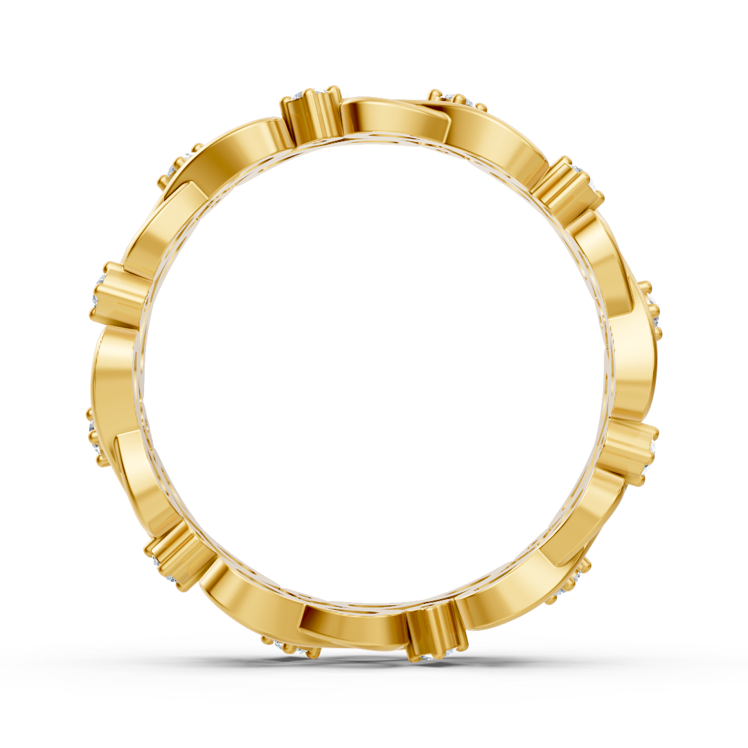 Yellow gold ring with infinity symbols and 12 lab diamonds – 14K