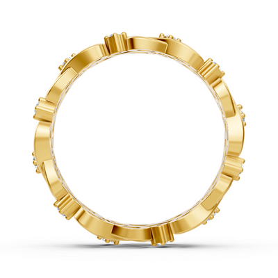 Yellow gold ring with infinity symbols and 12 lab diamonds – 14K