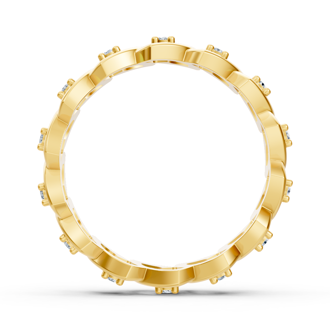 Solitaire yellow gold ring made of 14K with 14 lab diamonds in leaf shape