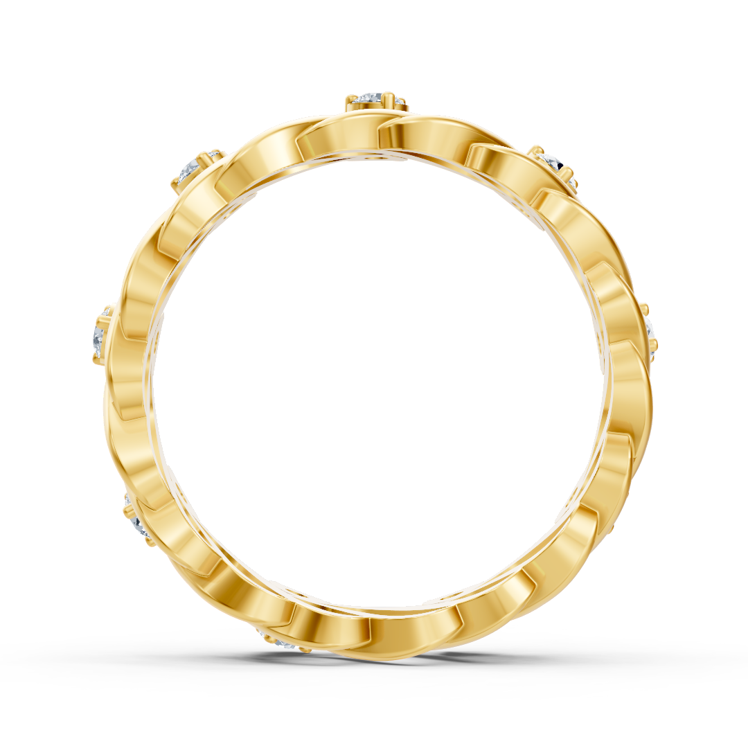 Yellow gold ring with wave texture and lab diamonds