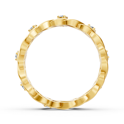 Yellow gold ring with wave texture and lab diamonds