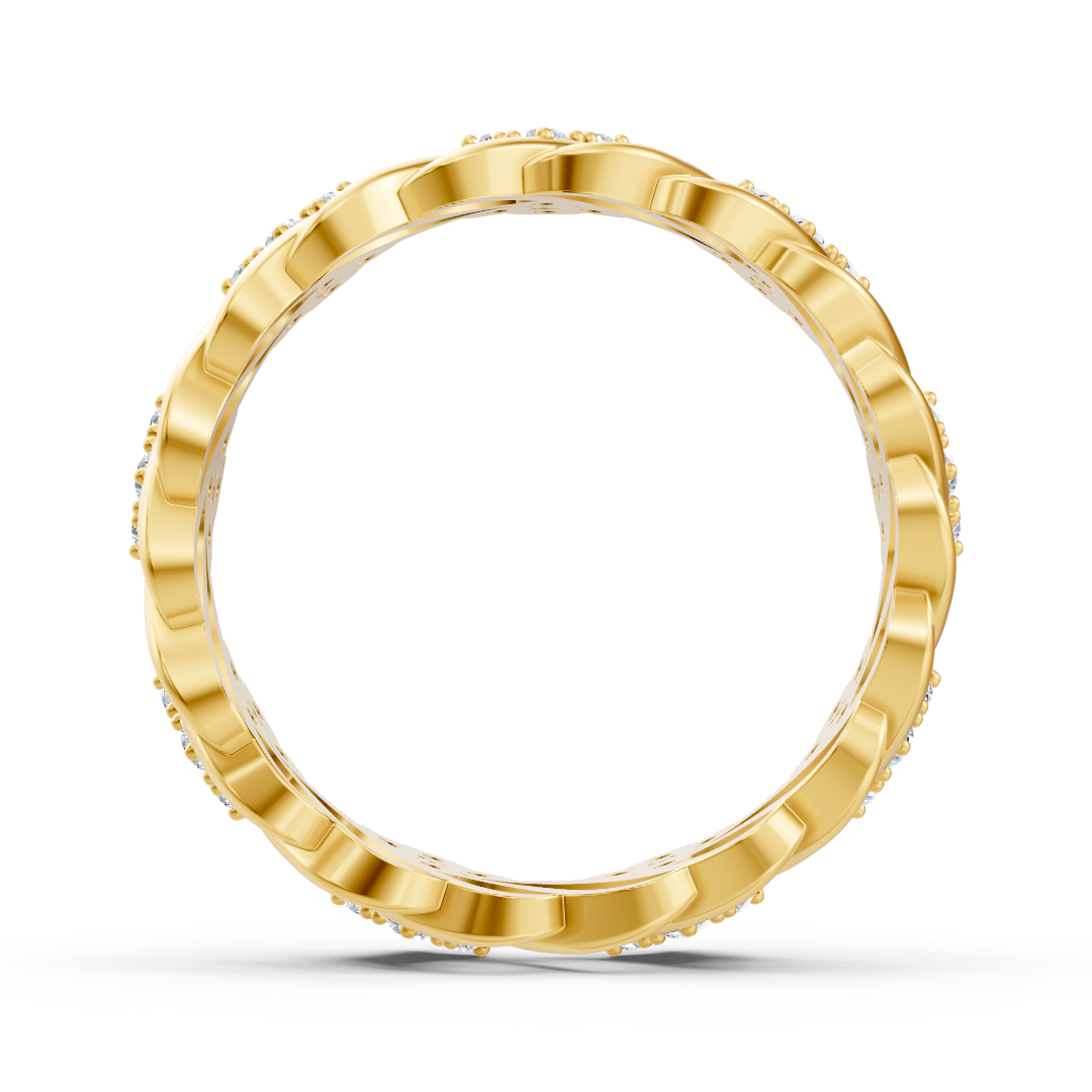 Bague en or jaune avec une structure ondulée florale et des diamants de laboratoire – Bijoux haut de gamme de Rosy Lab Diamonds