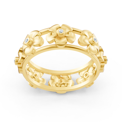 Yellow gold ring with floral details and lab diamonds