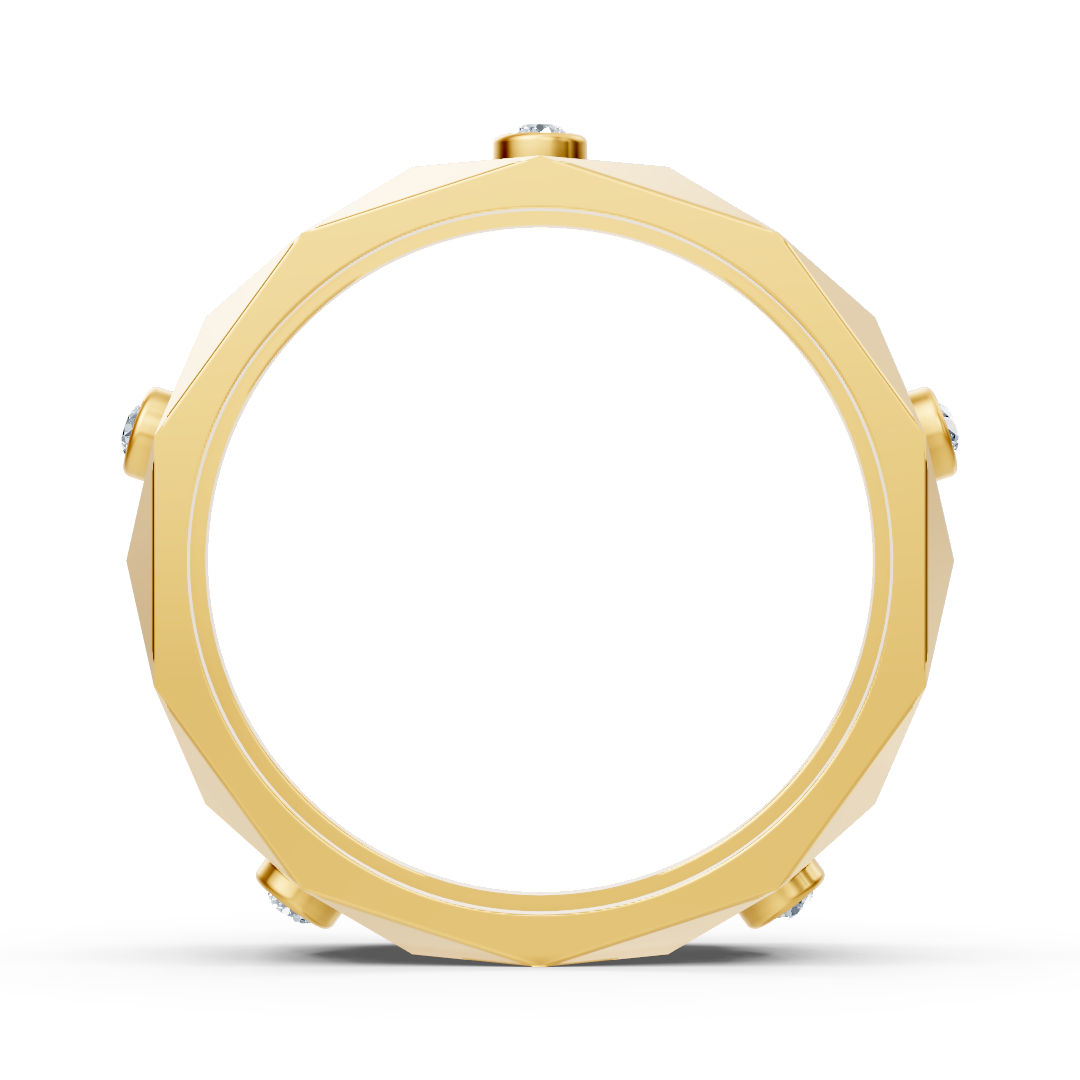 Faceted yellow gold ring with lab diamonds