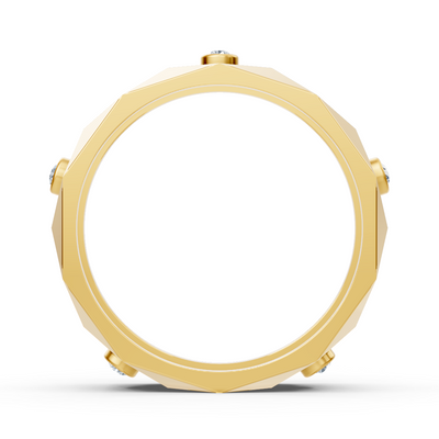 Faceted yellow gold ring with lab diamonds
