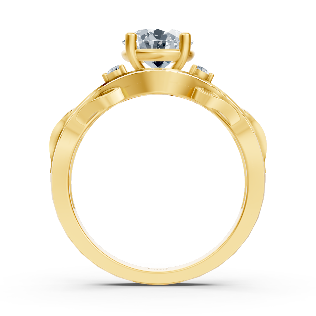 Yellow gold diamond engagement ring "Romantic leaves"