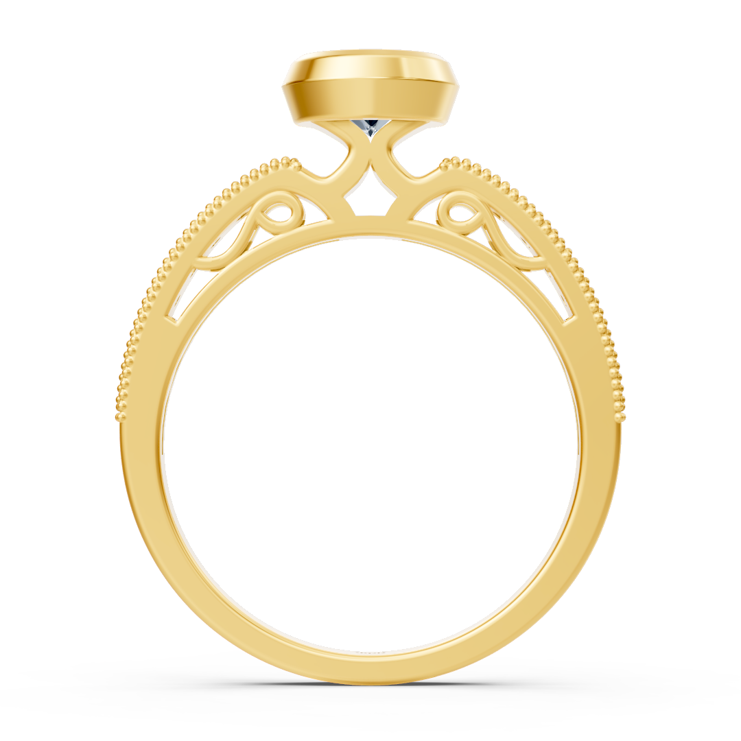 Yellow Gold bezel ring with ornamental details and lab-grown diamond - high-quality Jewelry from Rosy Lab Diamonds