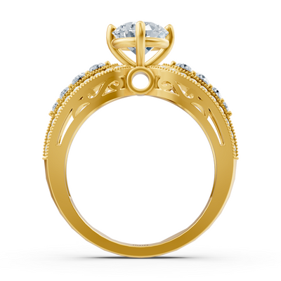 Bague ancienne en or jaune avec diamant de laboratoire et topazes blanches