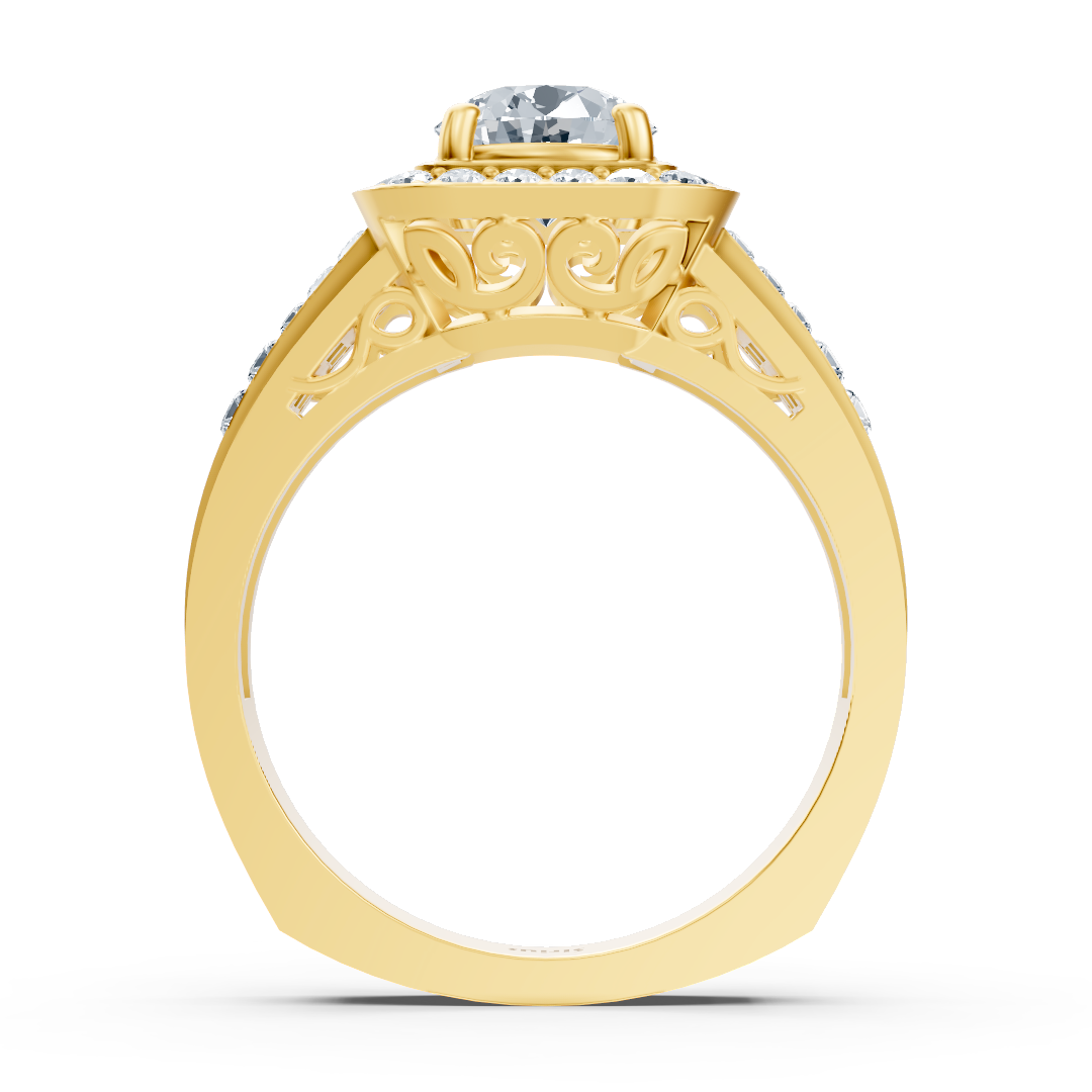 Majestic yellow gold ring with a princess-cut diamond and square halo setting - high-quality Jewelry from Rosy Lab Diamonds