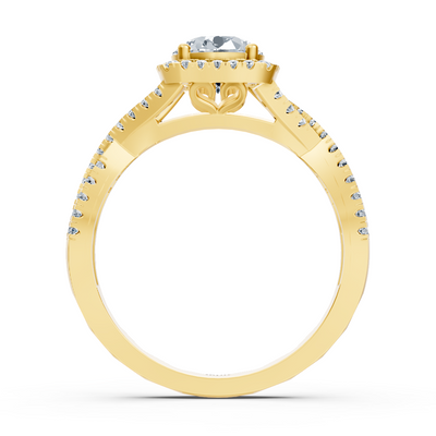 Yellow gold diamond ring with pavé setting and solitaire made of 14K gold