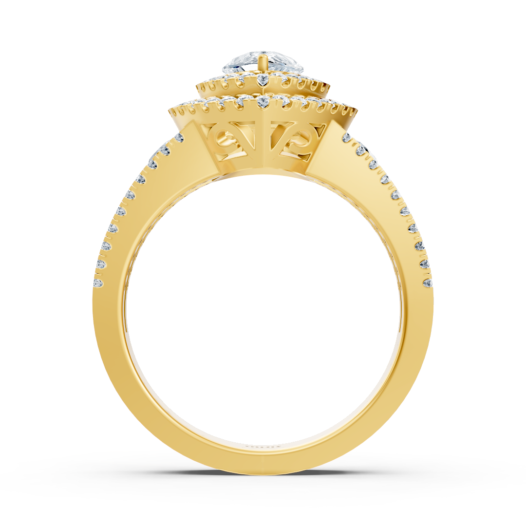 Radiant yellow gold ring with white topaz and lab-grown diamonds in pear cut