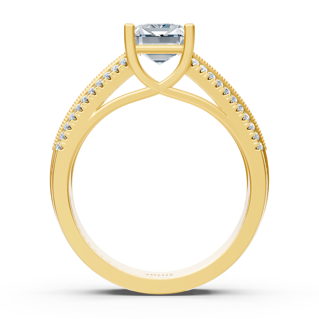 Yellow Gold ring with octagonal white topaz & lab-grown diamonds - wide pavé band - high-quality Jewelry by Rosy Lab Diamonds
