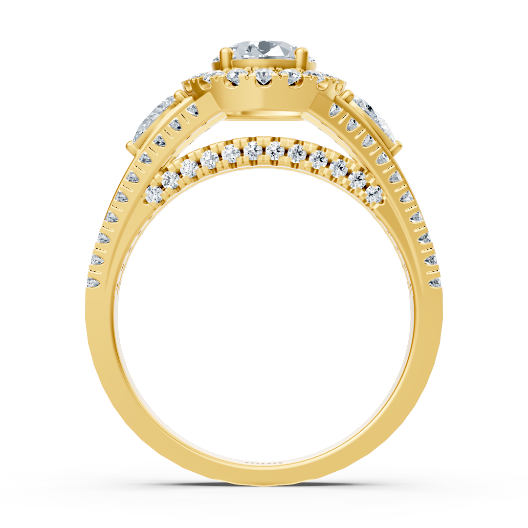 Yellow gold ring with white topaz & lab-grown diamonds – triple set