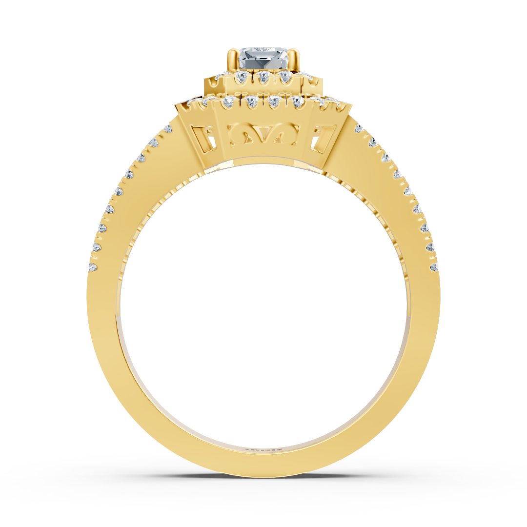 Glanzvoller Gelbgoldring mit Saphir und Diamanten im Emerald-Schliff - hochwertiger Schmuck von Rosy Lab Diamonds