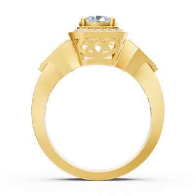 Stylish yellow gold ring with diamond and architectural design