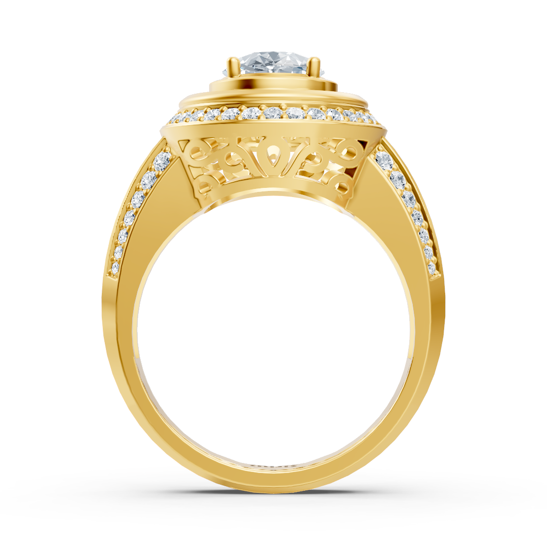 Magnificent yellow gold ring with oval white topaz and diamonds 