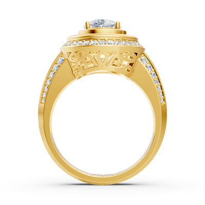 Magnificent yellow gold ring with oval white topaz and diamonds 