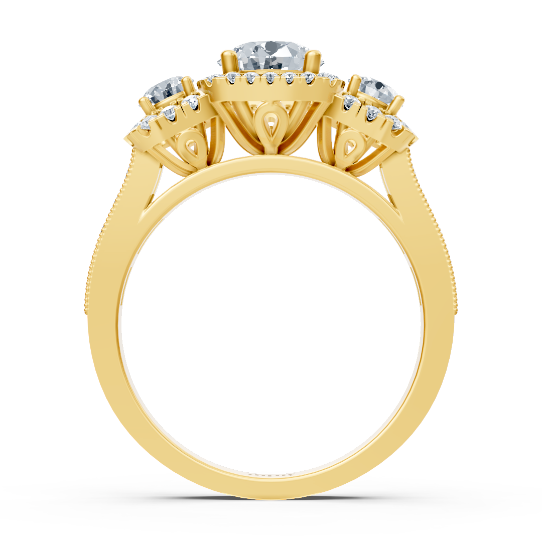 Classic Yellow Gold three-stone ring with white topaz and diamonds – high-quality Jewelry from Rosy Lab Diamonds
