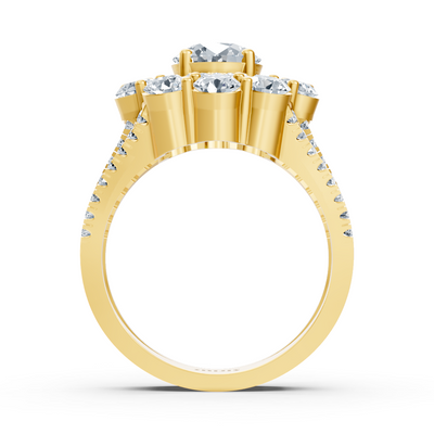 Blütenring aus Gelbgold mit Weißtopas und Diamanten