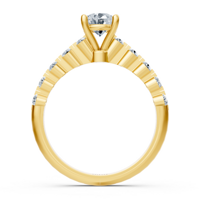Radiant yellow gold ring with graduated lab diamonds