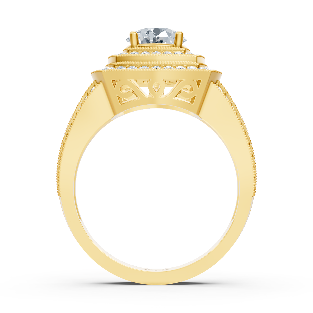 Magnifique bague halo en Or Jaune avec topaze blanche et diamants de laboratoire – Bijoux haut de gamme de Rosy Lab Diamonds