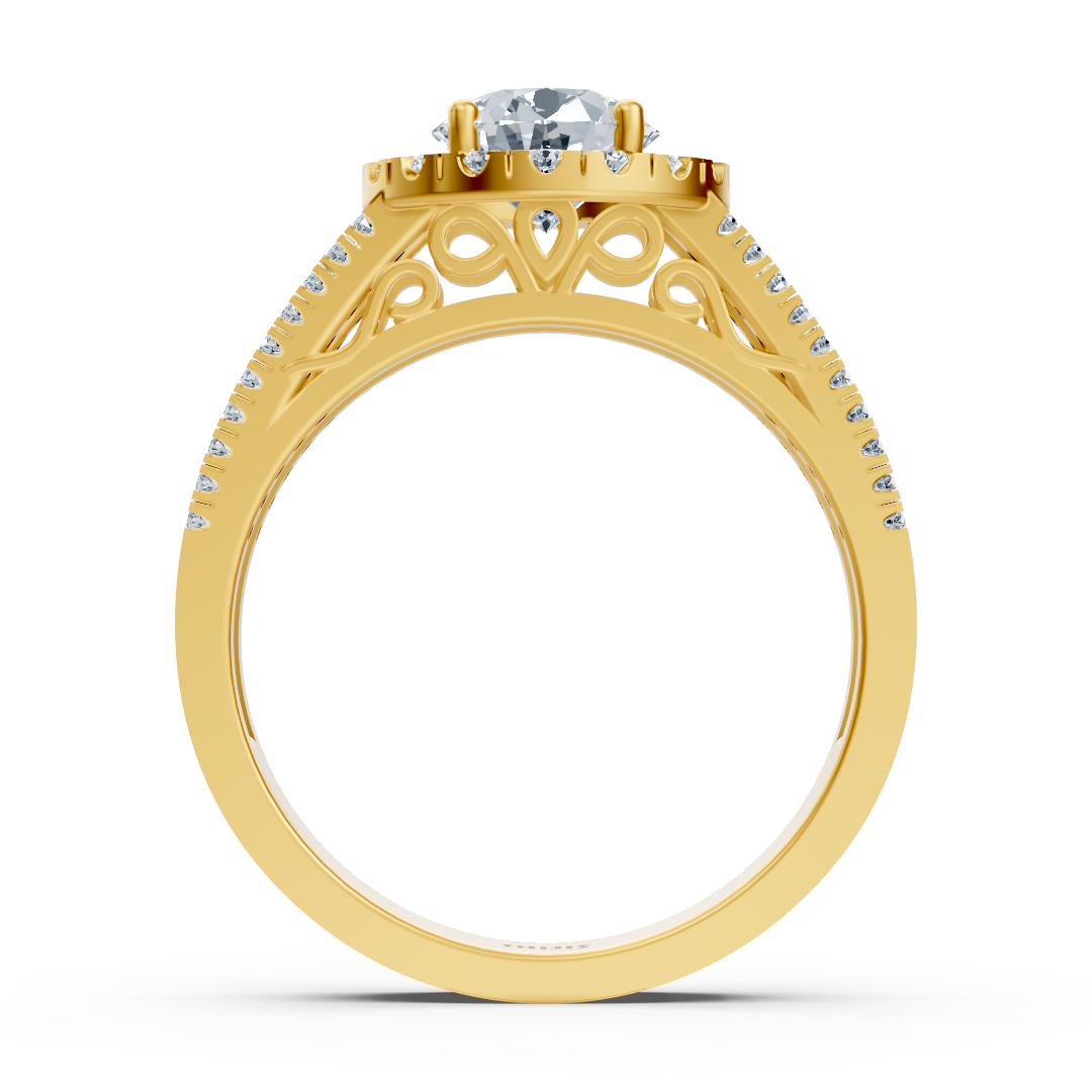 Gelbgold-Halo-Ring mit 7 mm Weißtopas & Pavé-Diamanten - hochwertiger Schmuck von Rosy Lab Diamonds