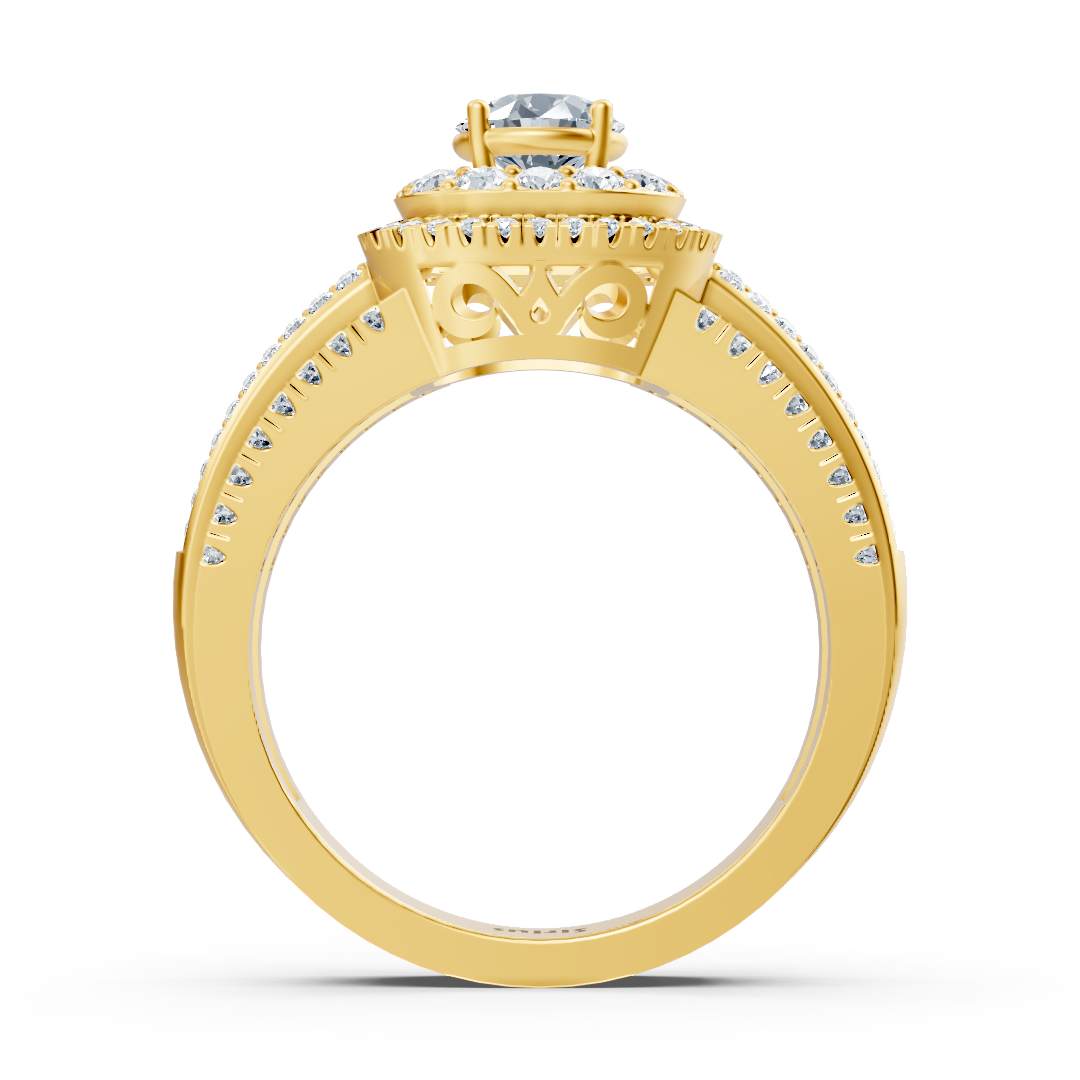 Yellow Gold ring with 1.09 ct lab-grown diamonds and a double halo – high-quality Jewelry by Rosy Lab Diamonds