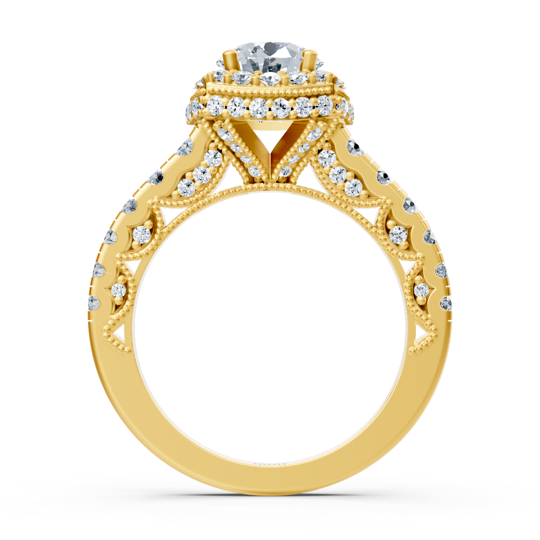 Opulent yellow gold ring with lab-grown diamonds in a vintage halo style – high-quality Jewelry from Rosy Lab Diamonds