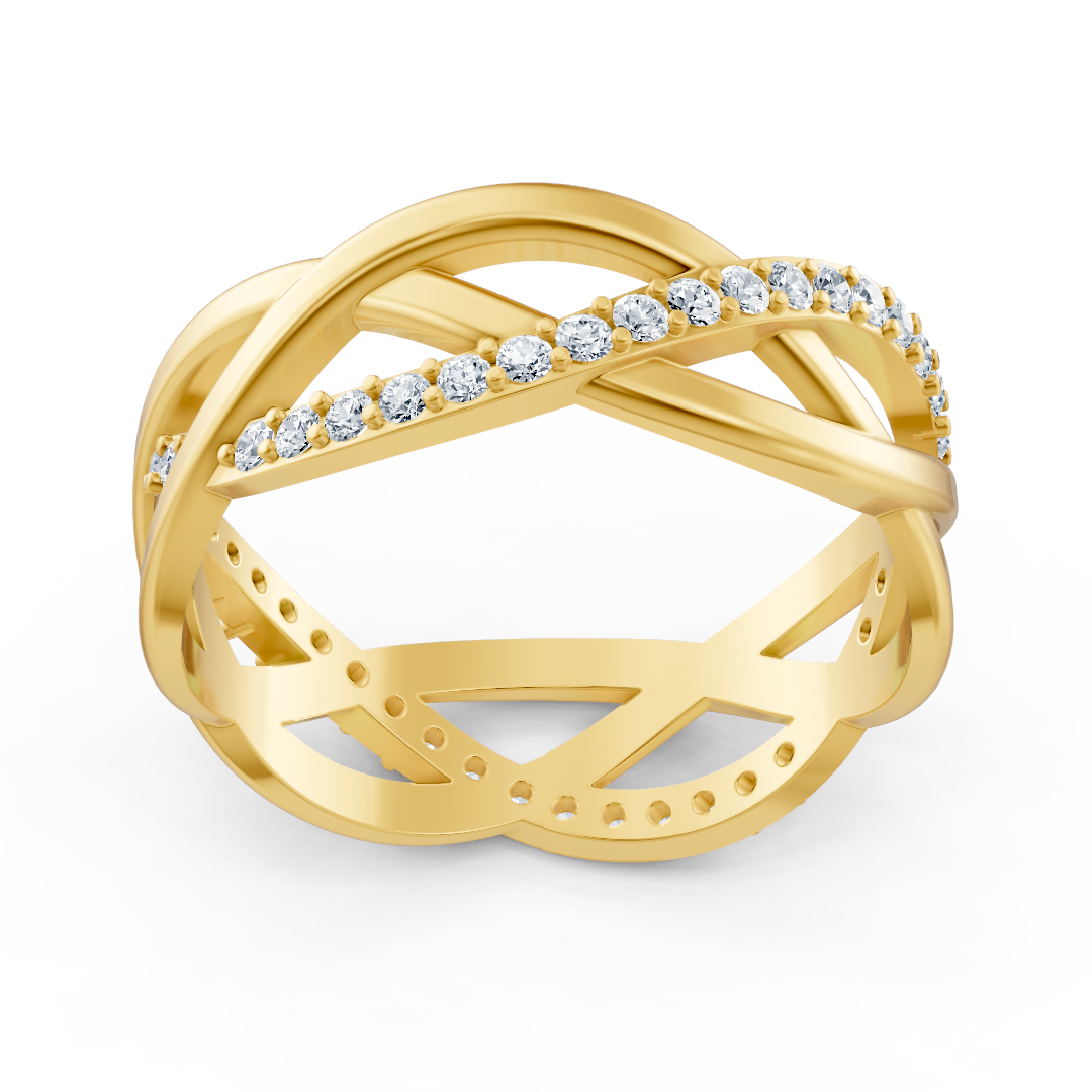 Sarı Altın Pırlanta Yüzük, Çapraz Tasarımlı - Rosy Lab Diamonds'tan yüksek kaliteli Mücevher