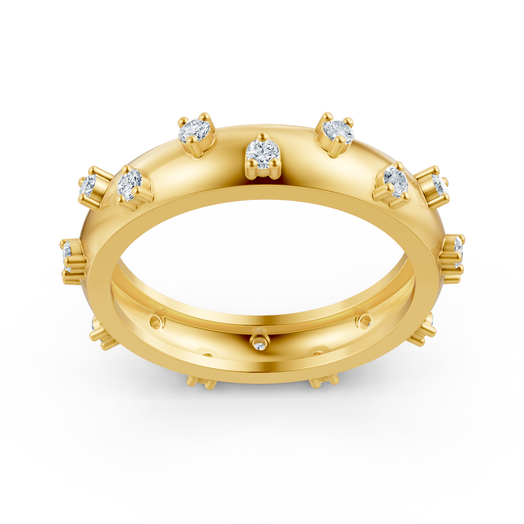 Bague en or jaune 14 K avec 18 diamants de laboratoire sertis à griffes - Bijoux haut de gamme de Rosy Lab Diamonds