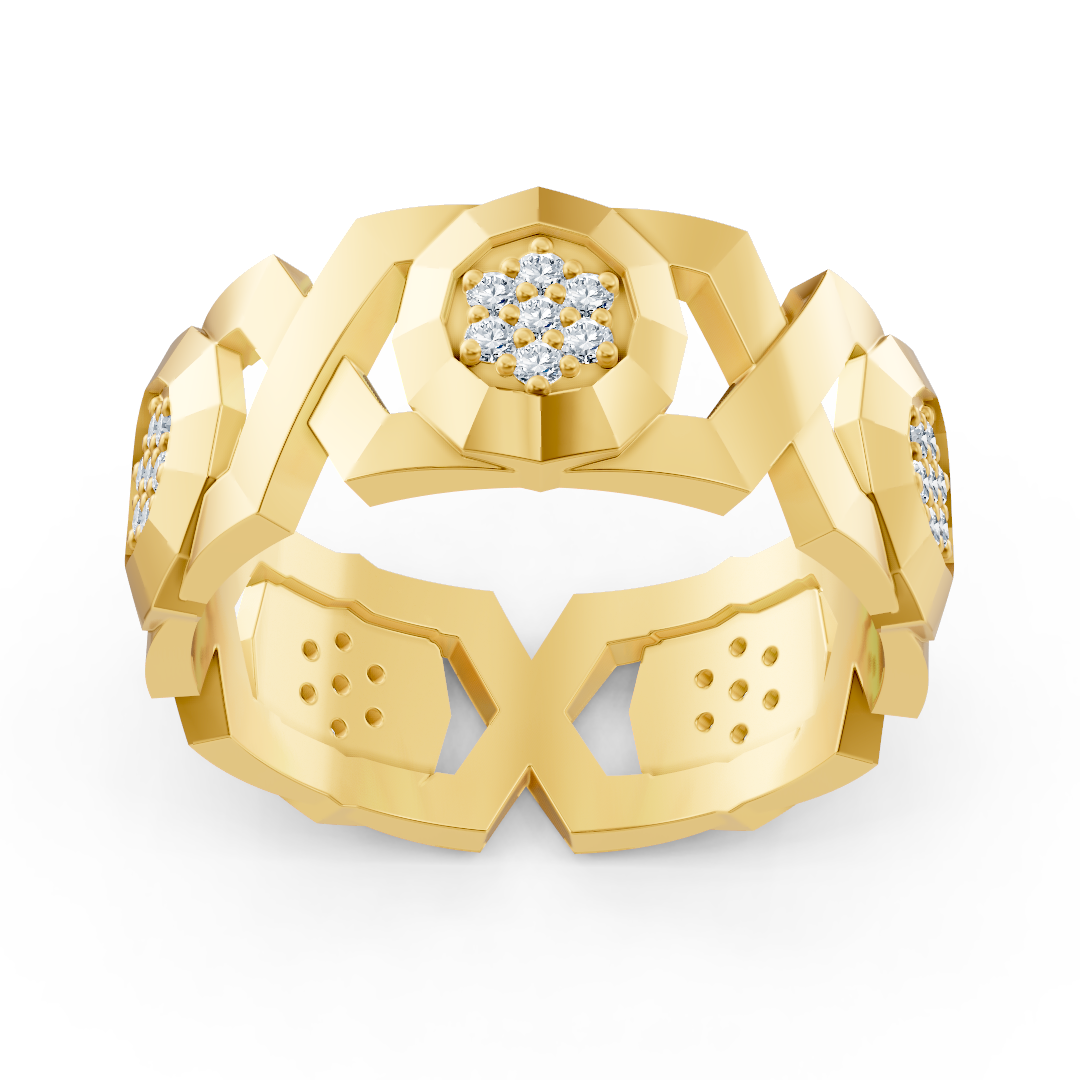 Bague en or jaune 14K avec 35 diamants de laboratoire en sertissage griffes