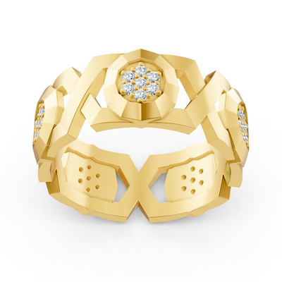 Bague en or jaune 14K avec 35 diamants de laboratoire en sertissage griffes