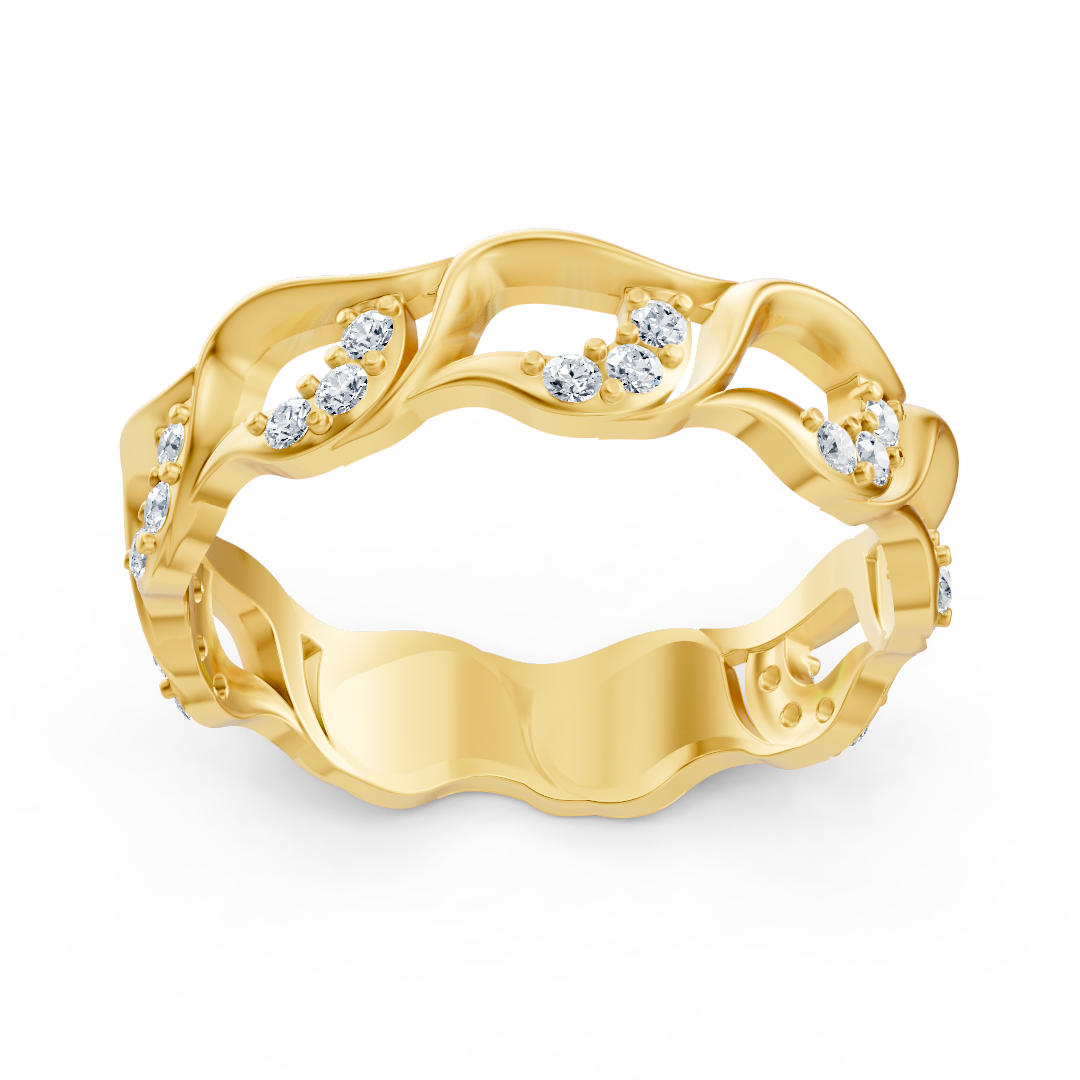 14K Gelbgoldring mit 21 Labor-Diamanten in Prong-Fassung - hochwertiger Schmuck von Rosy Lab Diamonds