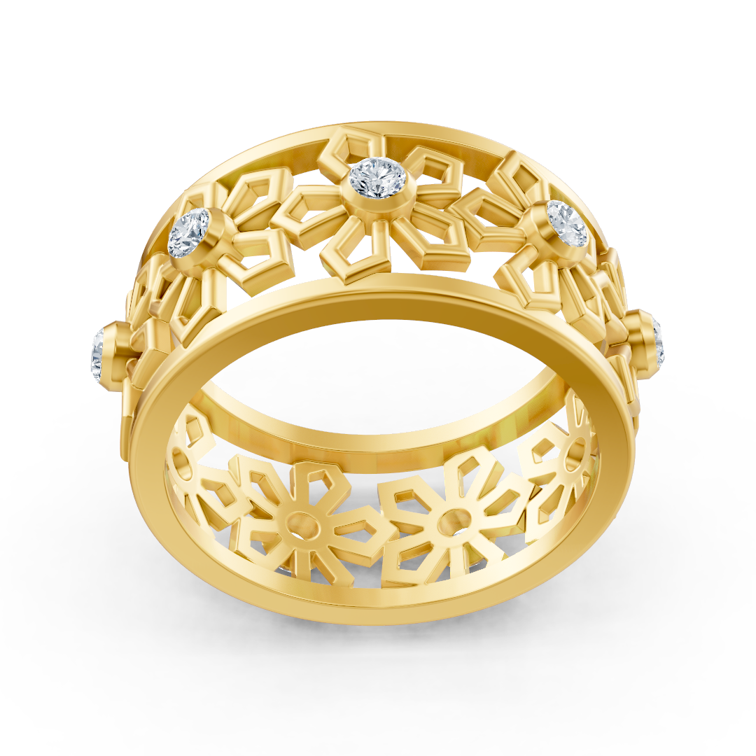 14K yellow gold ring with 8 lab-grown diamonds in bezel settings - high-quality Jewelry from Rosy Lab Diamonds