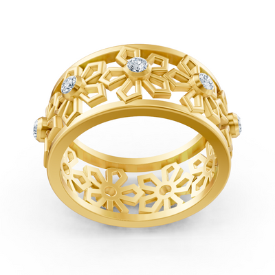 14K yellow gold ring with 8 lab diamonds in bezel setting