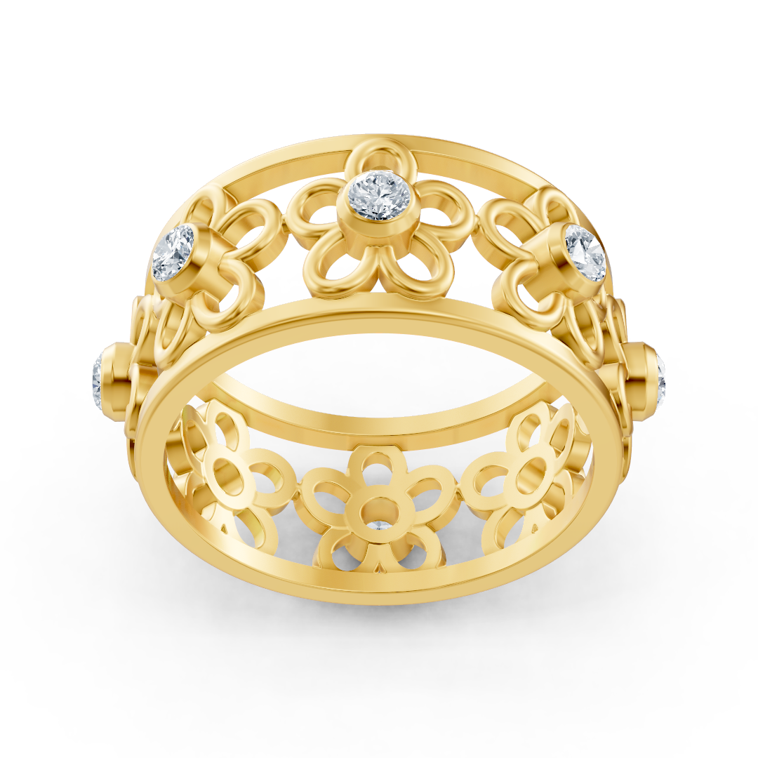14K yellow gold ring with 8 lab diamonds in bezel setting