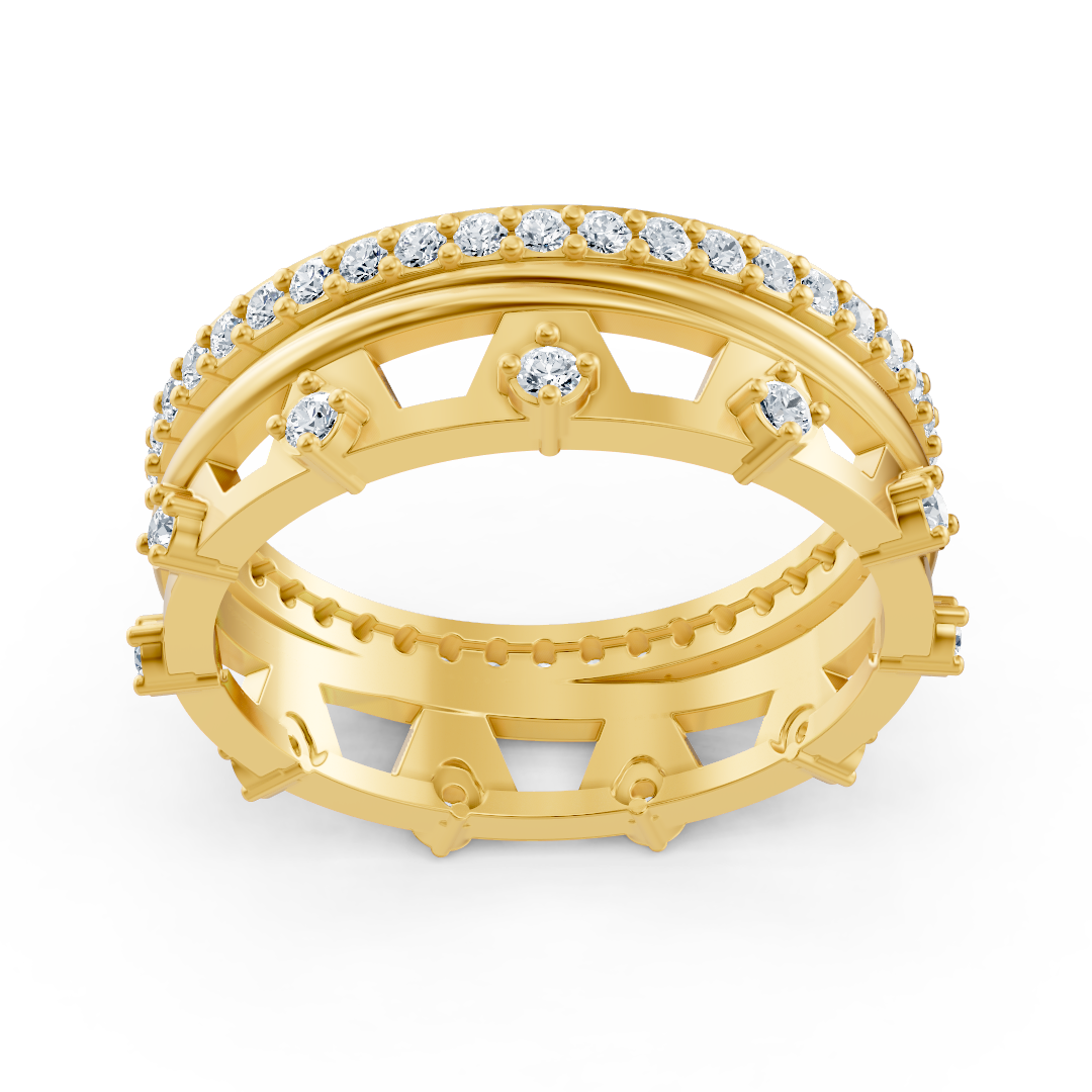 Bague en or jaune au design architectural avec 53 diamants de laboratoire – bijoux haut de gamme de Rosy Lab Diamonds