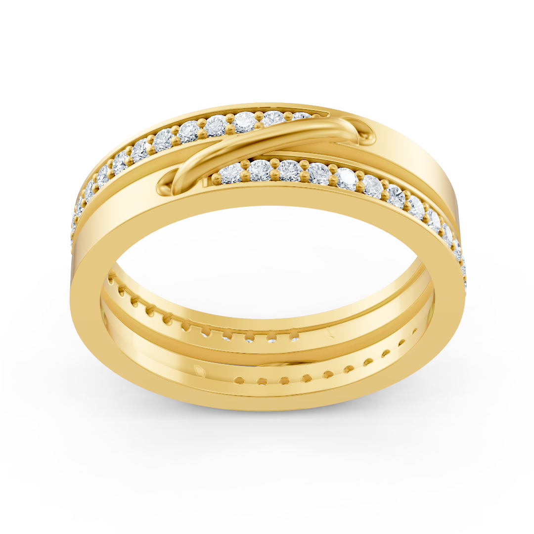 Yellow gold ring with loop detail and 52 lab-grown diamonds – high-quality Jewelry by Rosy Lab Diamonds