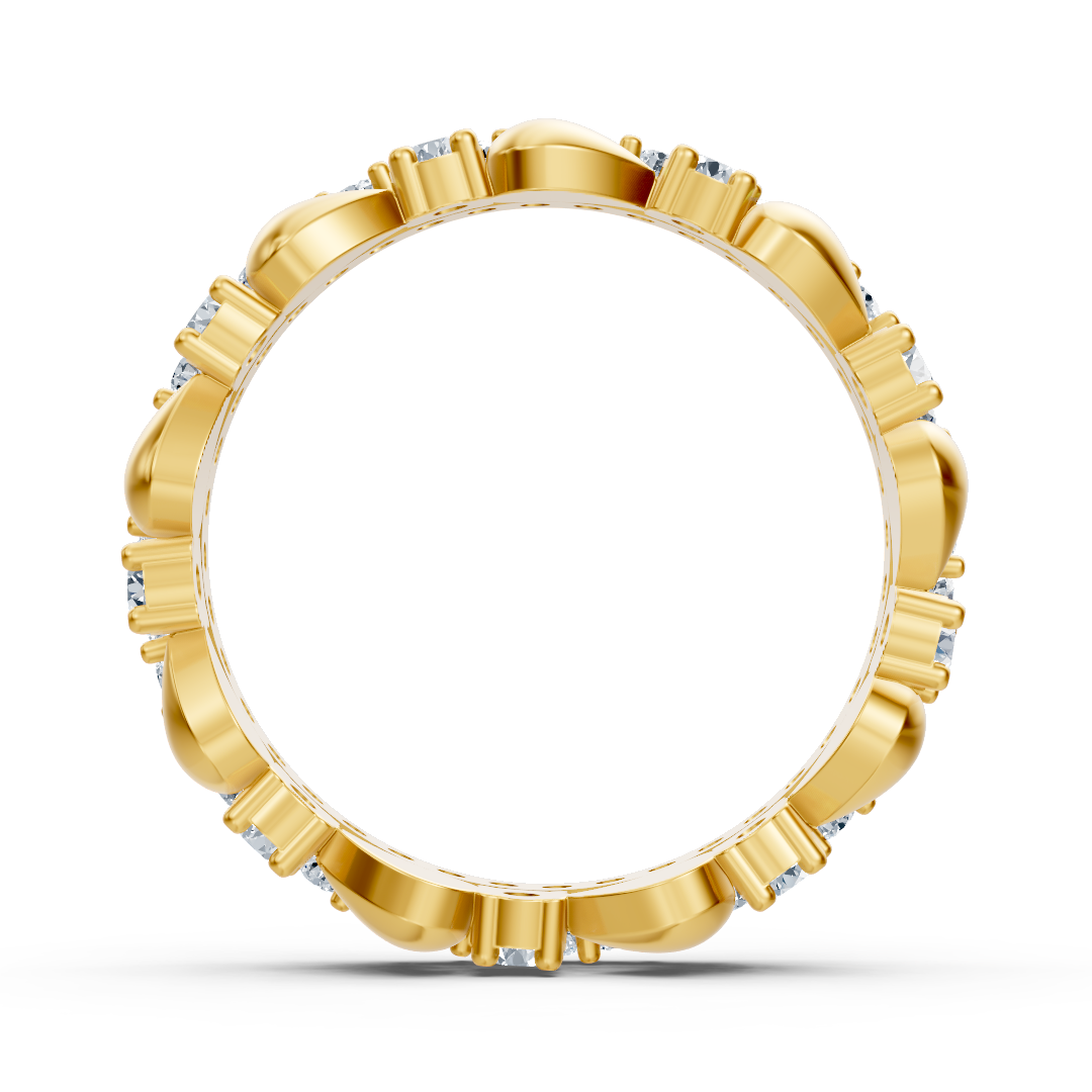 Bague romantique en or jaune avec motif cœur et 49 diamants de laboratoire