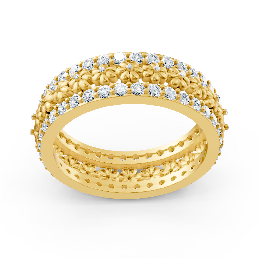 Gelbgoldring mit floraler Struktur und 72 Labor-Diamanten - hochwertiger Schmuck von Rosy Lab Diamonds