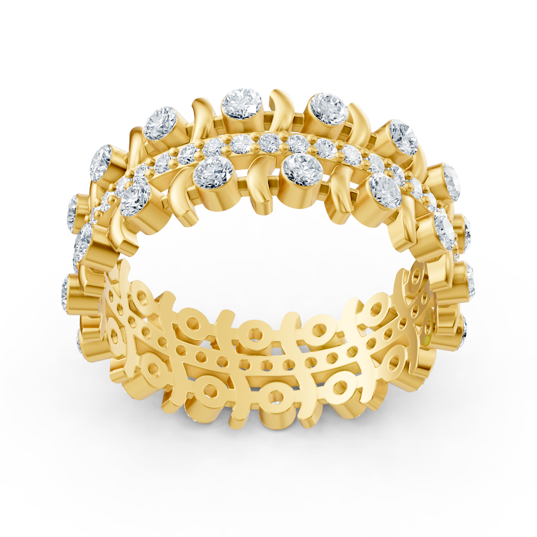 Bague en or jaune avec double rangée de diamants de laboratoire – Bijoux haut de gamme de Rosy Lab Diamonds