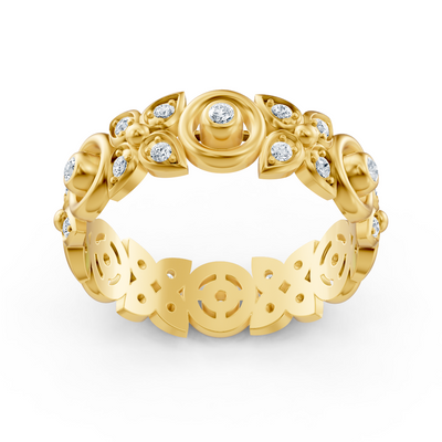 Bague en or jaune avec structure florale et diamants de laboratoire