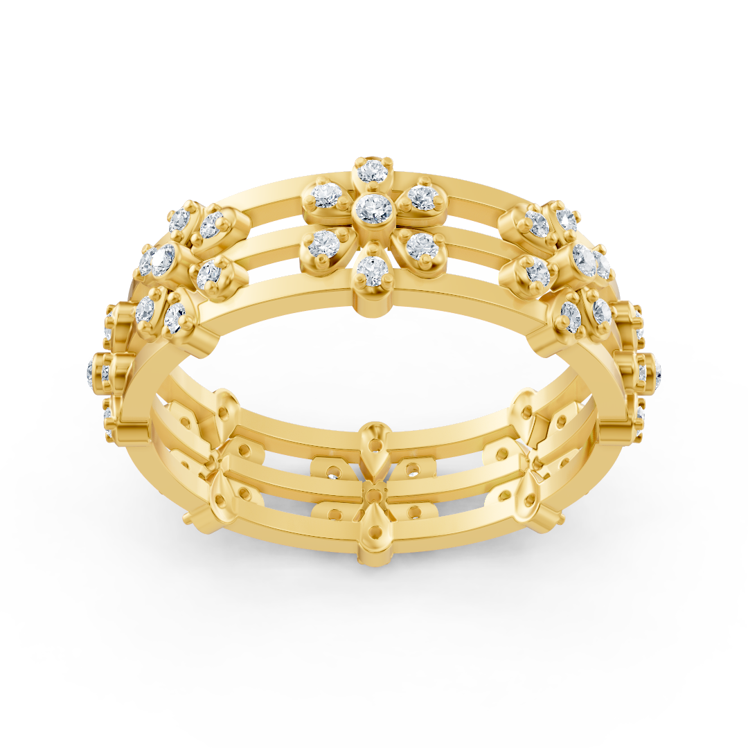 Bague en or jaune avec structure florale et diamants de laboratoire