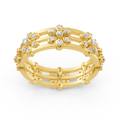 Bague en or jaune avec structure florale et diamants de laboratoire