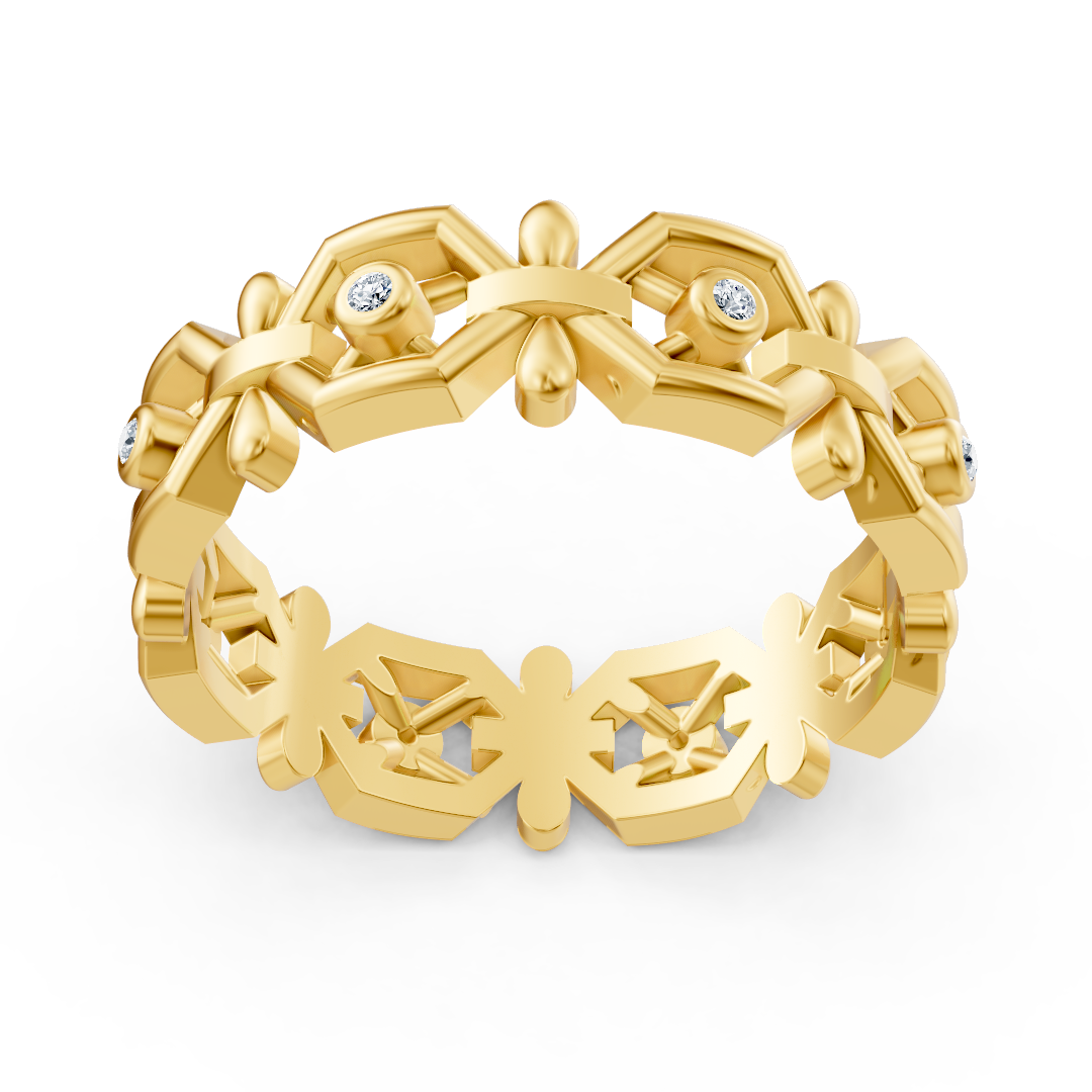 Blumenring aus Gelbgold mit Labordiamanten – 0,048 Karat