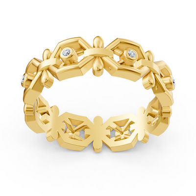 Blumenring aus Gelbgold mit Labordiamanten – 0,048 Karat